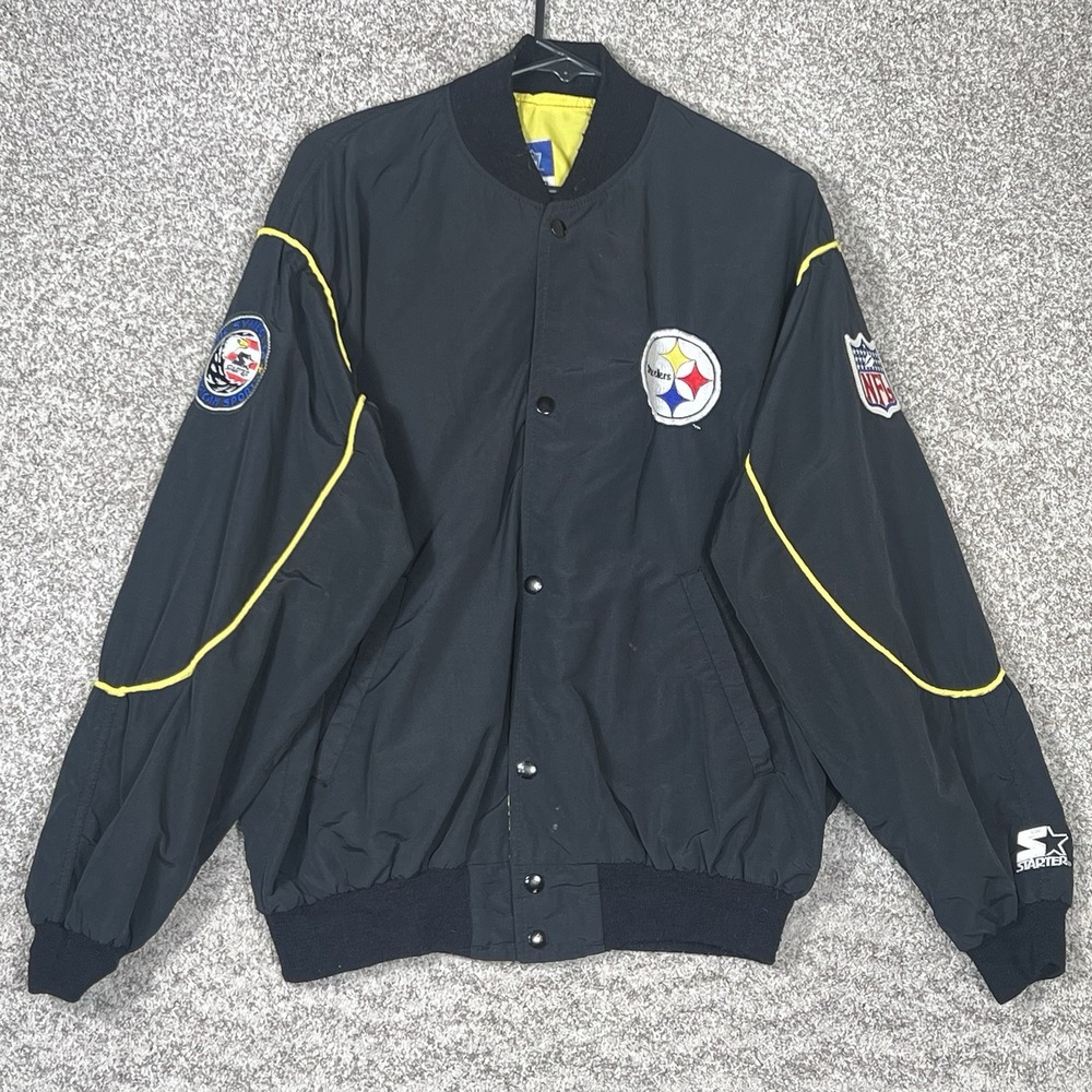 Vintage Pittsburgh Steelers Starter Jacket Mens Large Black 1990s NFL Football